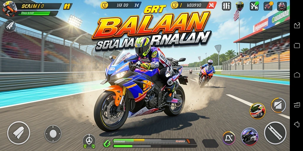 Tampilan gameplay balapan motor yang mendebarkan di 6RT.