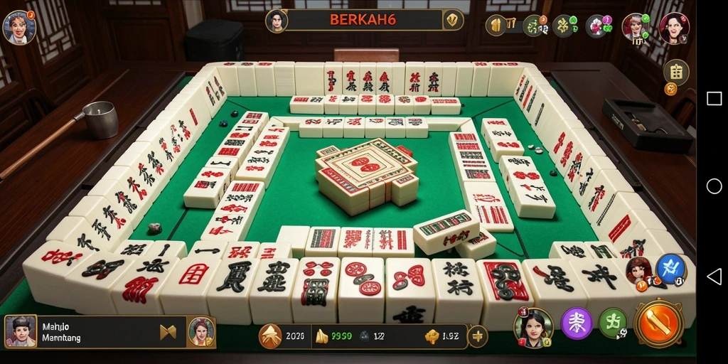 Tampilan gameplay menarik dari BERKAH6 dengan ubin-ubin Mahjong.