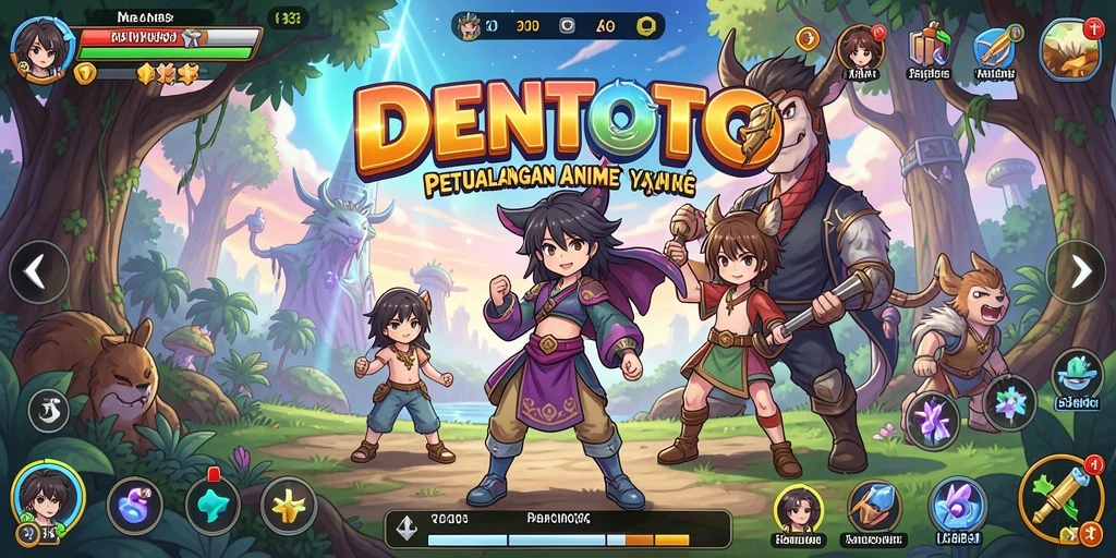 Gameplay DENTOTO yang penuh warna dan karakter Anime yang menggemaskan.
