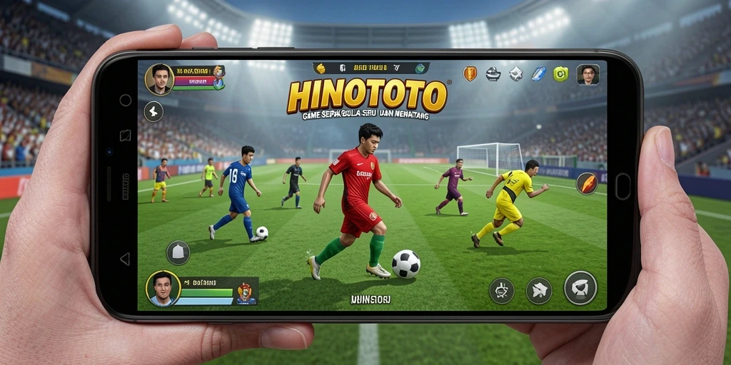 Tangkapan layar utama HINOTOTO menampilkan aksi sepak bola yang memukau.
