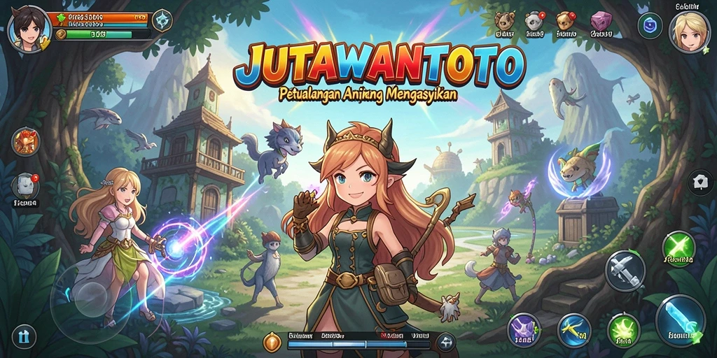 Tangkapan layar utama JUTAWANTOTO dengan aksi seru karakter anime.