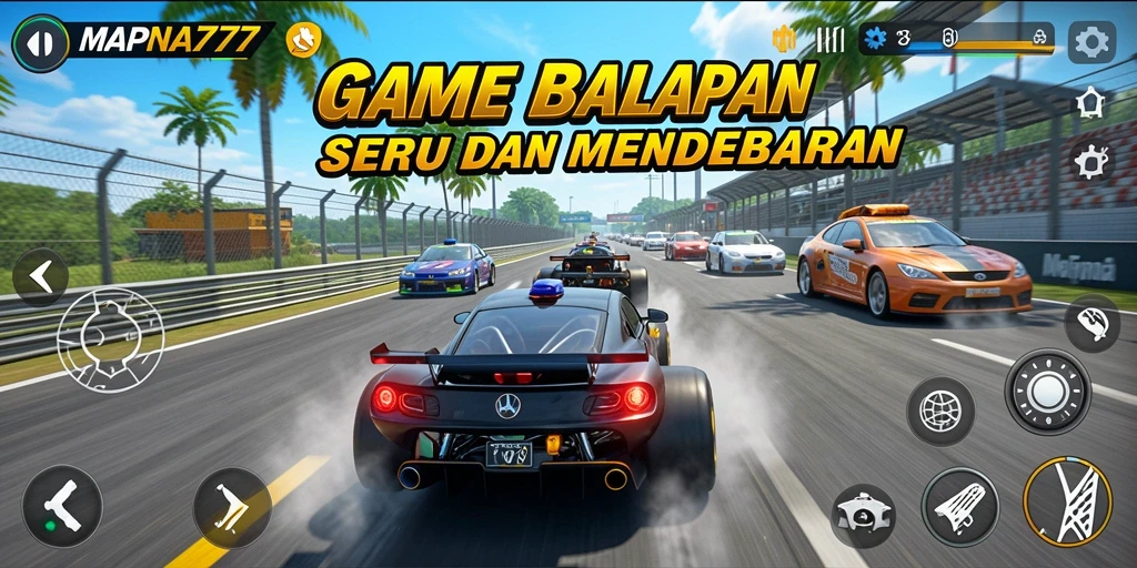 Screenshot dari gameplay seru MAPNA777 menampilkan balapan yang mendebarkan.