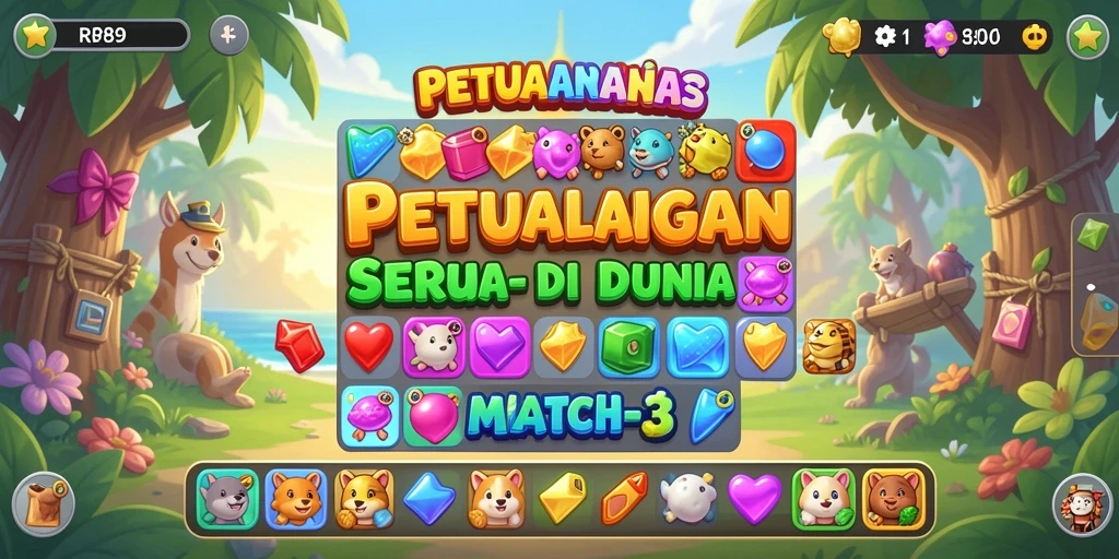 Screenshot RR89 menampilkan gameplay Match-3 yang menyenangkan dan memikat.