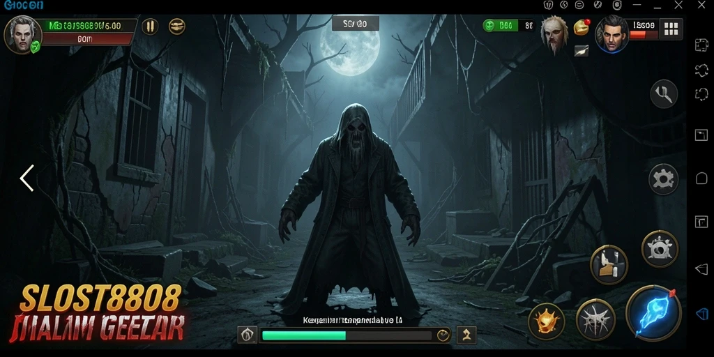 Menampilkan gameplay mencekam dalam atmosfer gelap dan menyeramkan.