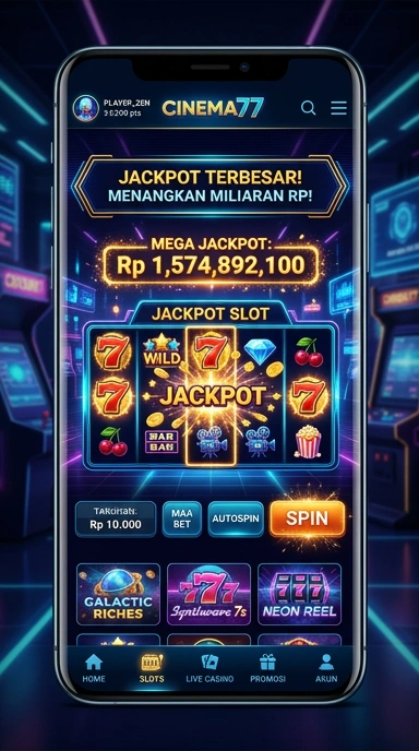 Tampilan antarmuka aplikasi cinema77 yang sederhana dan mudah digunakan.